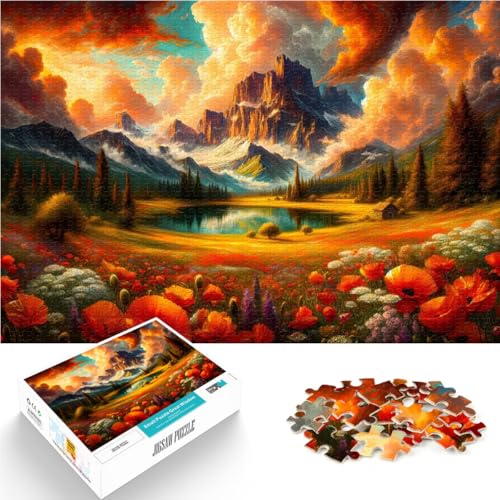 1000-teilige Puzzles für Teenager Interessante Stressreduzierung Sonnenuntergang auf der Bergwiese Lernspiel für Geburtstag, Weihnachten52x38cm von AITEXI
