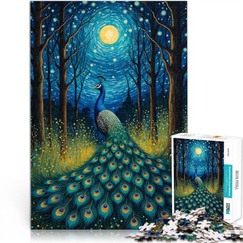 1000-teilige Puzzles für Teenager Lernspielzeug Pfau Mondlicht Sternennacht Lustige Aktivitäten für zu Hause, Geburtstagsgeschenk, Reisegeschenk,38x26cm von AITEXI