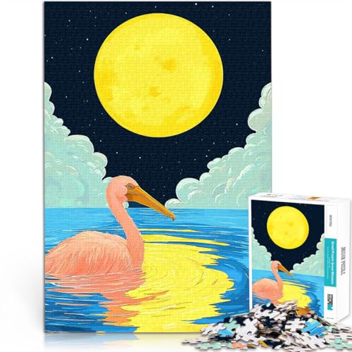 1000-teilige Puzzles für Teenager Lustige Spiele Flamingo unter Mondlichtreflexion einzigartiges Herausforderungsspiel75x50cm von AITEXI