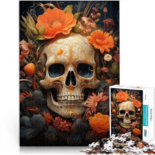 1000-teilige Puzzles für Teenager Spielzeug-Intellektuelles Spiel Blumenschädelkunst Geburtstagsgeschenk, Geschenke52x38cm von AITEXI