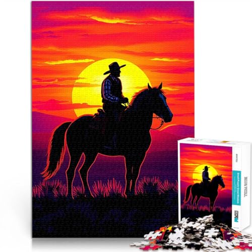 1000-teilige Puzzles für Teenager Spielzeug Lernspiele Stressabbau Cowboy-Silhouette bei Sonnenuntergang für Heimdekoration70x100cm von AITEXI