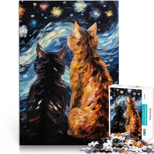 1000-teilige Puzzles für Teenager Spielzeug für die ganze Familie Sternennachtkatze einzigartiges Herausforderungsspiel38x26cm von AITEXI