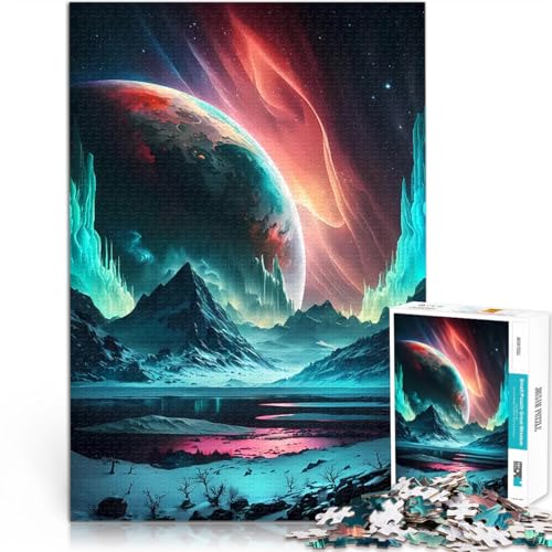 1000-teilige Puzzles für Teenager pädagogische Herausforderung Magischer Aurora-Berg Geeignet für die Schreibtischdekoration75x50cm von AITEXI