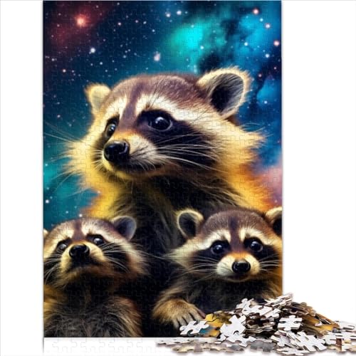 1000-teiliges Puzzle, Sternenhimmel-Waschbär-Puzzle, Holzpuzzle für Kleinkinder, Kinder, Jungen, Mädchen, Weihnachtswunschliste mit Weihnachtsmann, 1000 Stück (50 x 75 cm) von AITEXI