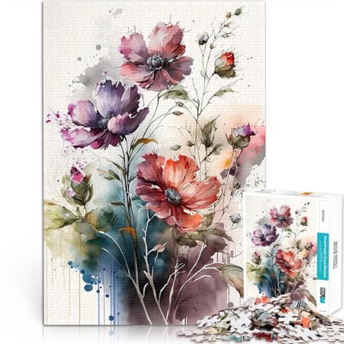 1000-teiliges Puzzle für Erwachsene Anspruchsvolles Spiel und Familienspaß Aquarellblumen Wunschliste mit dem Weihnachtsmann75x50cm von AITEXI