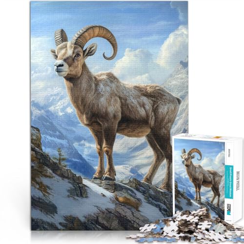 1000-teiliges Puzzle für Erwachsene Herausforderndes Spiel Steinbock-Bergziegenporträt Geeignet für die Schreibtischdekoration38x26cm von AITEXI