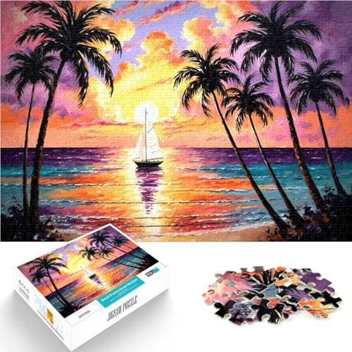 1000-teiliges Puzzle für Erwachsene Intellektuelles Spiel Segelboot bei Sonnenuntergang Verbessern Sie das Gedächtnis38x26cm von AITEXI