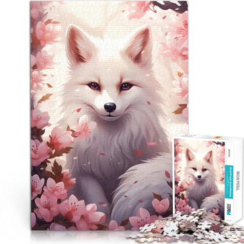 1000-teiliges Puzzle für Erwachsene Lernspiele DIY Spielzeug Kirschblüten-Weißfuchs Lernspiel für Geburtstag, Weihnachten38x26cm von AITEXI