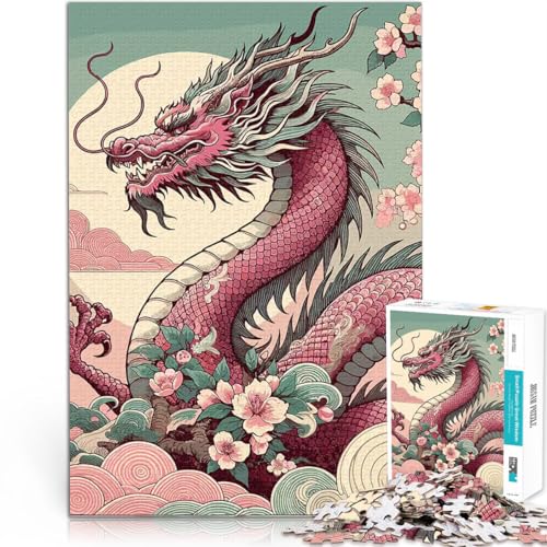 1000-teiliges Puzzle für Erwachsene Quizspiel Asiatischer rosa Drache mit Kirschblüten Geschenke für Freunde und Familie52x38cm von AITEXI