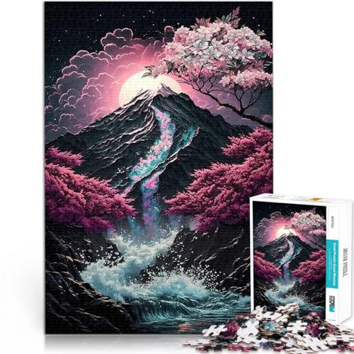 1000-teiliges Puzzle für Erwachsene Quizspiel Kirschblüten-Japan-Kunst mit vollständig ineinander greifenden, zufällig geformten Teilen38x26cm von AITEXI