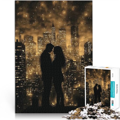1000-teiliges Puzzle für Erwachsene Quizspiel Silhouetten in der Stadt, Paar in goldenem Monochrom mit passendem Poster und Quizblatt52x38cm 1000-teiliges Puzzle für Erwachsene Quizspiel Silhouetten in der Stadt, Paar in goldenem Monochrom mit passendem Poster und Quizblatt52x38cm von AITEXI