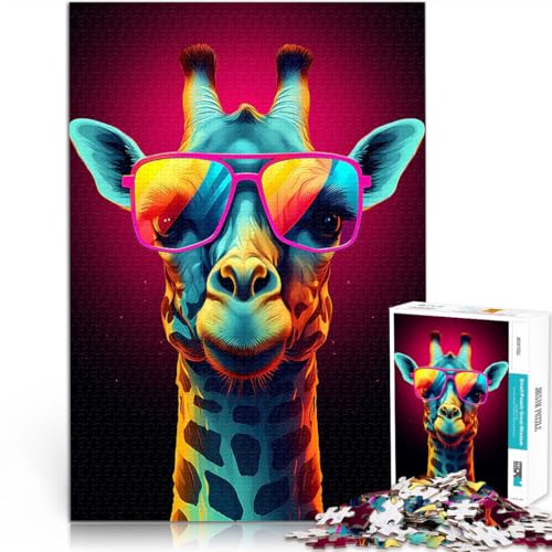 1000-teiliges Puzzle für Erwachsene Spielzeug Lernspiele Stressabbau Giraffe mit Sonnenbrille Geburtstagsgeschenk, Geschenke75x50cm von AITEXI