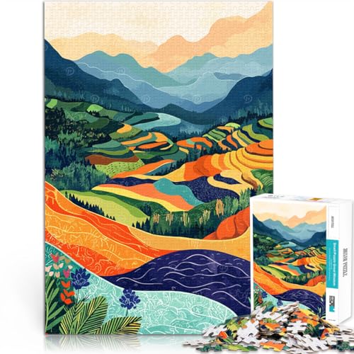 2000-teiliges Puzzle für Erwachsene Spielzeug Lernspiele Stressabbau Reisfelder Asiatische Landschaftskunst Heimdekoration70x100cm von AITEXI