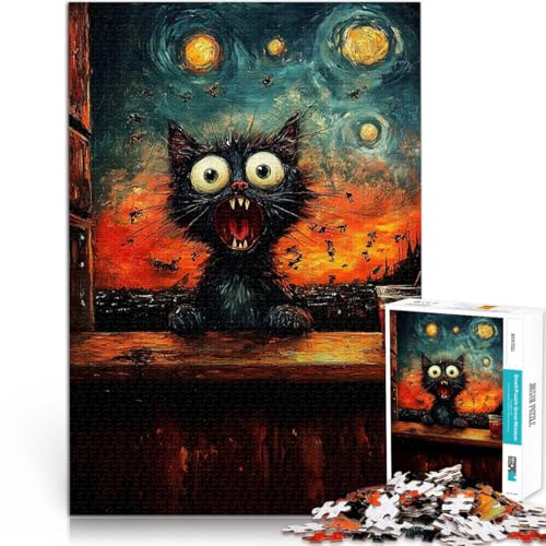 1000-teiliges Puzzle für Erwachsene Spielzeug Lernspiele Stressabbau Sternennachtkatze Geburtstagsgeschenk, Geschenke, Wandkunst75x50cm von AITEXI