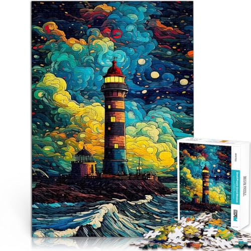 2000-teiliges Puzzle für Erwachsene Spielzeug Lernspiele Stressabbau sternenklare Nacht Leuchtturm Geschenkideen70x100cm von AITEXI