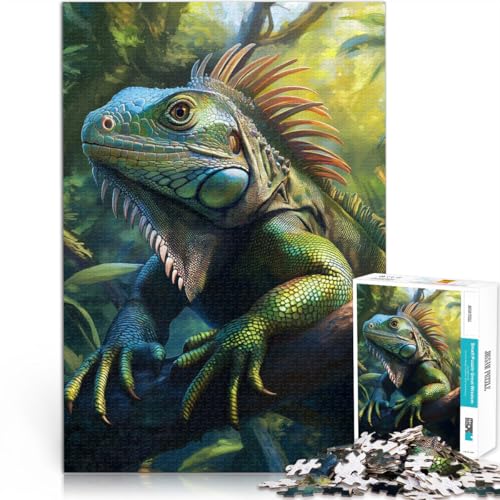 1000-teiliges Puzzle für Erwachsene Stressabbau-Spielzeug Grüner Leguan im Dschungel Geeignet für die Schreibtischdekoration52x38cm von AITEXI