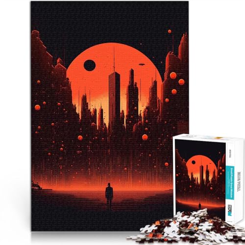 1000-teiliges Puzzle für Erwachsene Stressabbau-Spielzeug Rote Sonnenuntergangsstadt Geeignet für die Schreibtischdekoration38x26cm von AITEXI