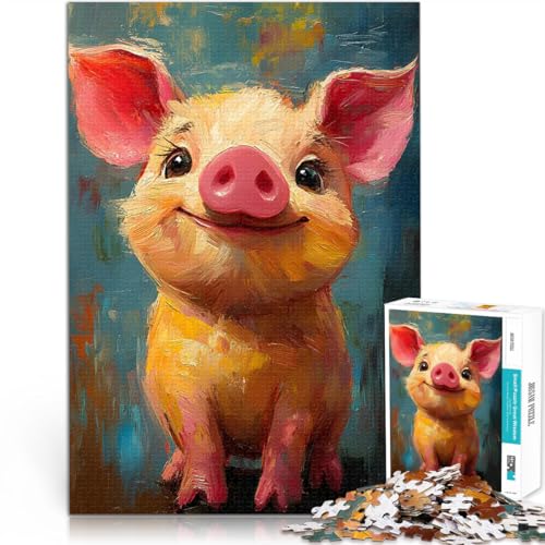 1000-teiliges Puzzle für Erwachsene lustige Spiele für die ganze Familie Lächelndes Schwein Gemälde Perfekte Dekoration38x26cm von AITEXI