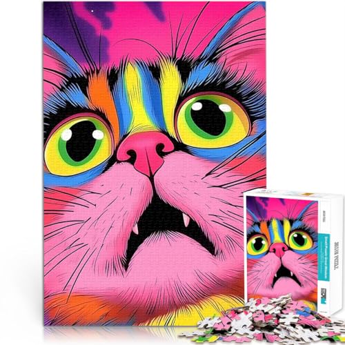 1000-teiliges Puzzle für Erwachsene pädagogische Herausforderung Psychedelisches Katzenporträt Geburtstagsgeschenk, Geschenke, Wandkunst52x38cm von AITEXI