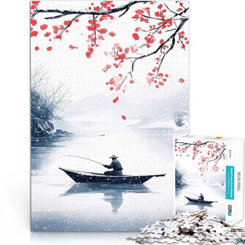 1000-teiliges Puzzle für Teenager Anspruchsvolles Spiel und Familienspaß Fischer in Winterlandschaft für Heimdekoration38x26cm von AITEXI