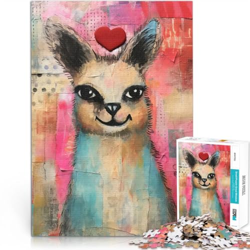 1000-teiliges Puzzle für Teenager Denkspiel Lächelndes Lama mit Herz Valentinstag Mixed Media Einzigartige Wohndekoration und Geschenke38x26cm von AITEXI