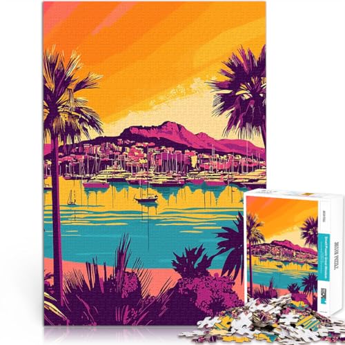 1000-teiliges Puzzle für Teenager Denkspiel Lila Sonnenuntergang Cannes Frankreich Minimalistische Kunst Perfekte Dekoration70x100cm 1000-teiliges Puzzle für Teenager Denkspiel Lila Sonnenuntergang Cannes Frankreich Minimalistische Kunst Perfekte Dekoration70x100cm von AITEXI