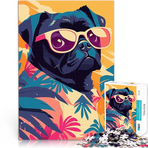 1000-teiliges Puzzle für Teenager Denkspiel Urlaubsmops mit Sonnenbrille, lustige Tierkunst Geburtstagsgeschenk, Geschenke38x26cm 1000-teiliges Puzzle für Teenager Denkspiel Urlaubsmops mit Sonnenbrille, lustige Tierkunst Geburtstagsgeschenk, Geschenke38x26cm von AITEXI