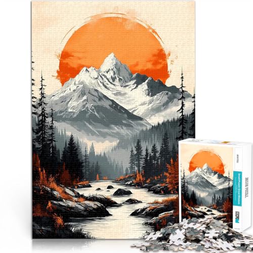 1000-teiliges Puzzle für Teenager Entspannungsspiele Vintage Berg Sonnenuntergang Landschaft Geeignet für die Schreibtischdekoration38x26cm von AITEXI