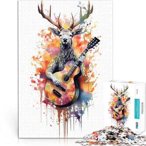 1000-teiliges Puzzle für Teenager Handgeschwindigkeitswettbewerb Hirsch spielt Gitarre Einzigartige Geburtstags- und Geschenkideen38x26cm von AITEXI