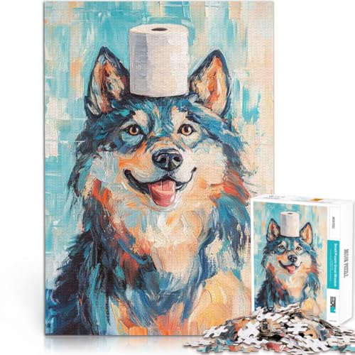 1000-teiliges Puzzle für Teenager Herausforderndes Spiel Wolf mit Toilettenpapierhut Geburtstagsgeschenk, Geschenke52x38cm von AITEXI