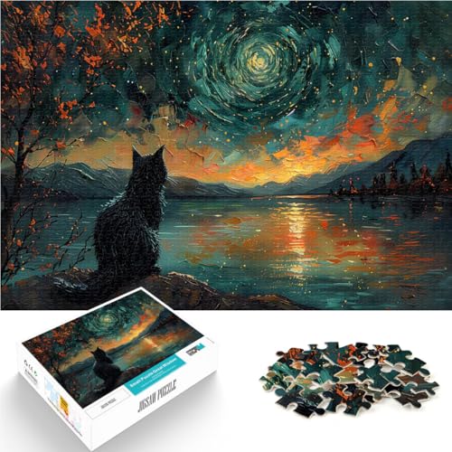 1000-teiliges Puzzle für Teenager Lernspiel-Herausforderungsspielzeug Katze blickt in den Sternenhimmel Lustiges Geschenk52x38cm von AITEXI