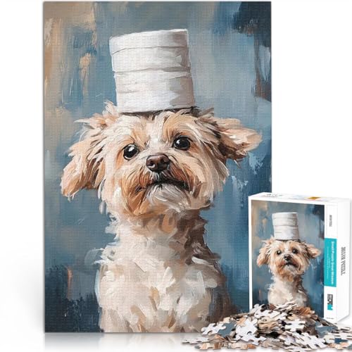 1000-teiliges Puzzle für Teenager Lernspiele DIY Spielzeug Hund mit Toilettenpapierhut Tolle Geschenke und Spielzeuge75x50cm von AITEXI