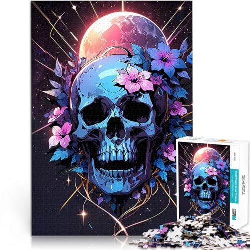1000-teiliges Puzzle für Teenager Pädagogisches Spielzeug zum Stressabbau Blumenschädel im Weltraum EIN Kunstwerk38x26cm von AITEXI