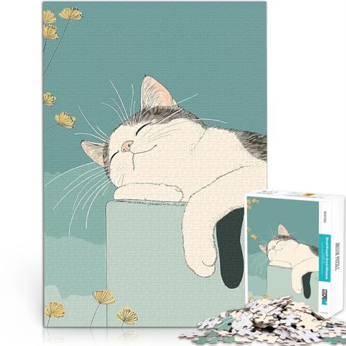 2000-teiliges Puzzle für Teenager Pädagogisches Spielzeug zum Stressabbau Lächelnde Katzenillustration Wanddekoration70x100cm von AITEXI