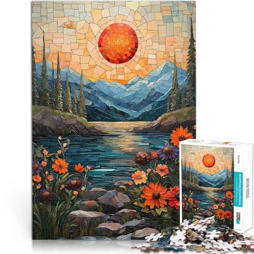 1000-teiliges Puzzle für Teenager Pädagogisches Spielzeug zum Stressabbau Sonnenuntergang Bergmosaik Heimdekoration38x26cm von AITEXI