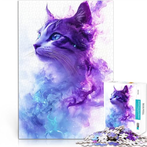 1000-teiliges Puzzle für Teenager Quizspiel Kosmische Weltraum-Galaxie-Katze Wanddekoration Einzigartige Geburtstags- und Weihnachtsgeschenke70x100cm von AITEXI