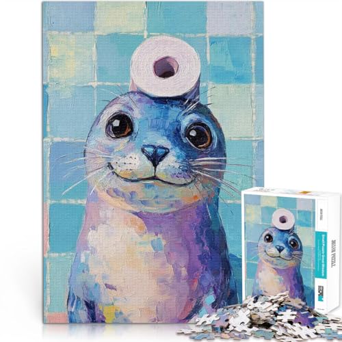 1000-teiliges Puzzle für Teenager Spiel Robbe mit Toilettenpapierhut eignet ganze Familie38x26cm von AITEXI