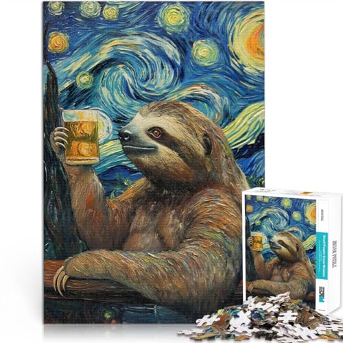 1000-teiliges Puzzle für Teenager Spielspielzeug Lustiges Faultier, das Bier trinkt Geschenk zum Geburtstag52x38cm von AITEXI