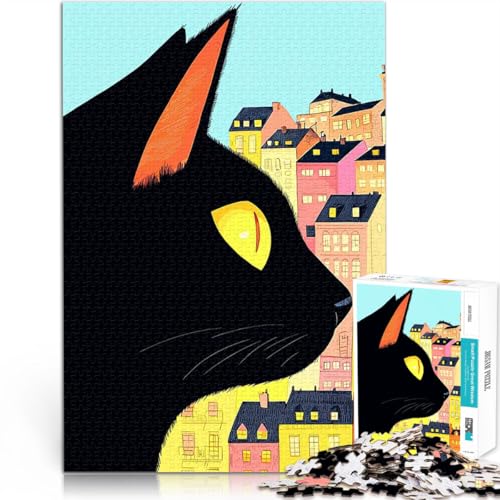 1000-teiliges Puzzle für Teenager Spielspielzeug Schwarze Katze Stadtbild Geburtstagsgeschenk, Geschenke52x38cm 1000-teiliges Puzzle für Teenager Spielspielzeug Schwarze Katze Stadtbild Geburtstagsgeschenk, Geschenke52x38cm von AITEXI