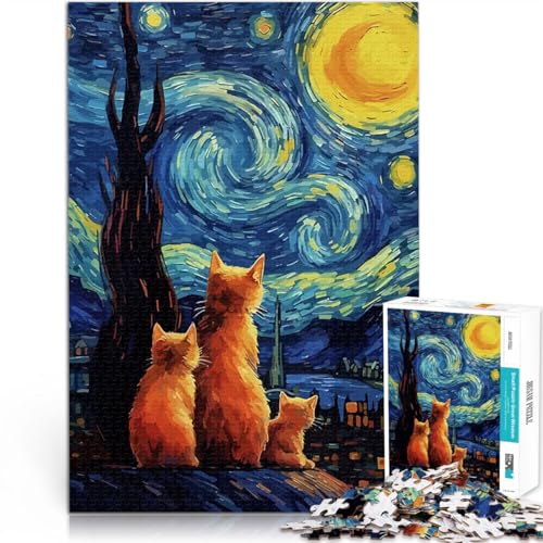 1000-teiliges Puzzle für Teenager Spielzeug Lernspiele Stressabbau Sternennachtkatze Wunschliste mit dem Weihnachtsmann38x26cm von AITEXI