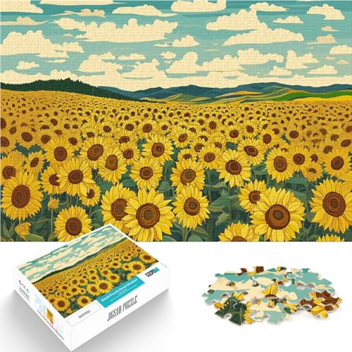 1000-teiliges Puzzle für Teenager Spielzeug für die ganze Familie Sonnenblumenfeldlandschaft Verbessern Sie das Gedächtnis75x50cm von AITEXI