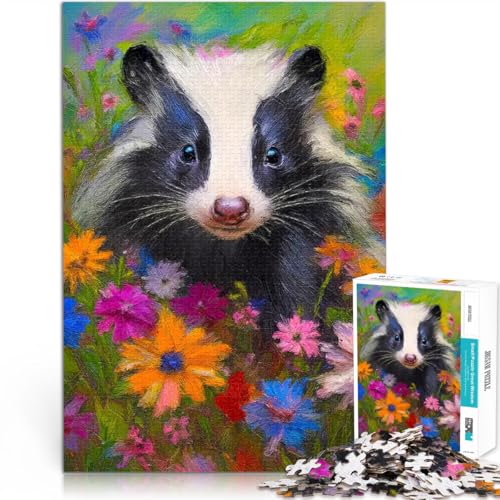 1000-teiliges Puzzle für Teenager Stressabbau-Spielzeug Stinktier im Blumengemälde Geburtstagsgeschenk, Geschenke75x50cm von AITEXI