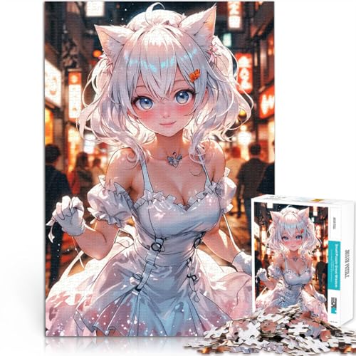 1000-teiliges Puzzle für Teenager für Lernspiel-Herausforderungsspielzeug Bezauberndes Nacht-Catgirl in der Stadt Eltern-Kind-Interaktion75x50cm von AITEXI