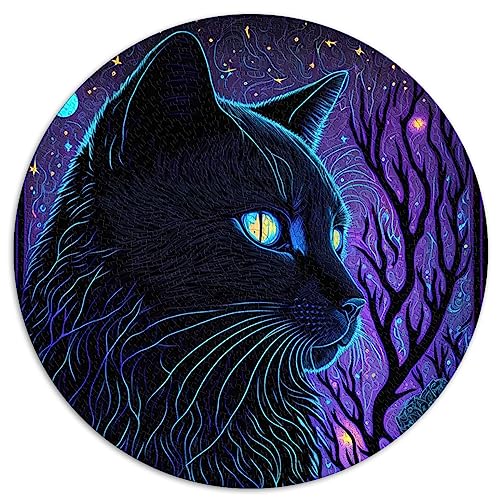 1000-teiliges Puzzle mit schwarzer Lichtkatze für Erwachsene, kugelförmiges Premium-Puzzle aus 100% recyceltem Karton, 26,5 x 26,5 Zoll von AITEXI