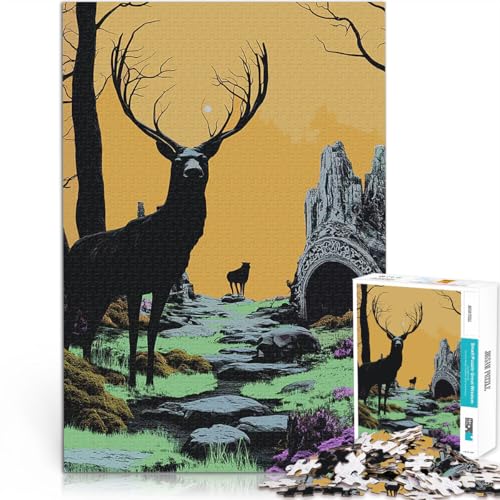 1000-teiliges Teenager-Puzzle Denkspiel Hirschsilhouette in einem mystischen Wald denn eignet ganze Familie38x26cm 1000-teiliges Teenager-Puzzle Denkspiel Hirschsilhouette in einem mystischen Wald denn eignet ganze Familie38x26cm von AITEXI