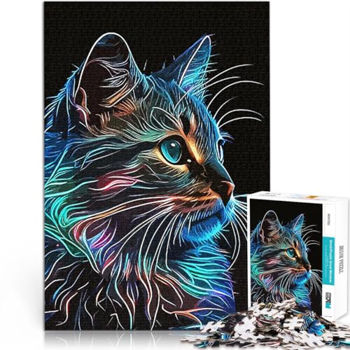 1000-teiliges Teenager-Puzzle Lernspiel-Herausforderungsspielzeug Line Art Neon Katze Tolle Geschenke und Spielzeuge52x38cm 1000-teiliges Teenager-Puzzle Lernspiel-Herausforderungsspielzeug Line Art Neon Katze Tolle Geschenke und Spielzeuge52x38cm von AITEXI
