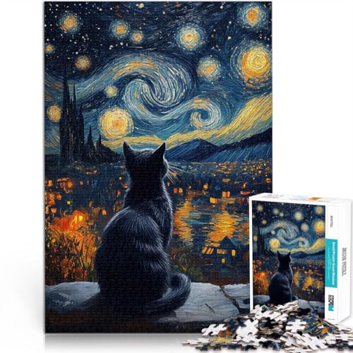 1000-teiliges Teenager-Puzzle Lernspiele DIY Spielzeug Sternennacht-Katzenlandschaft Wunschliste mit dem Weihnachtsmann75x50cm von AITEXI