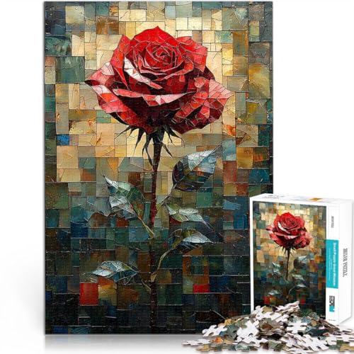 1000-teiliges Teenager-Puzzle Quizspiel Rote Rose der Eleganz aus Buntglas eignet ganze Familie75x50cm 1000-teiliges Teenager-Puzzle Quizspiel Rote Rose der Eleganz aus Buntglas eignet ganze Familie75x50cm von AITEXI
