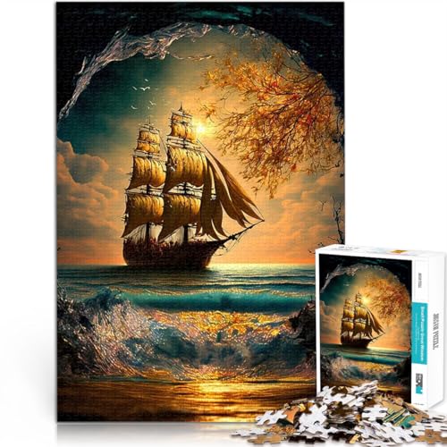 1000-teiliges Teenager-Puzzle Spielzeug Lernspiele Stressabbau Segelbootlandschaft Einzigartige Wohndekoration und Geschenke38x26cm von AITEXI