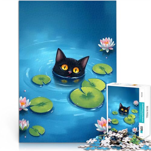 1000-teiliges Teenager-Puzzle Stressabbau – Staycation – Zeit totschlagen Schwarze Katze in Seerosen tolles Geschenk52x38cm 1000-teiliges Teenager-Puzzle Stressabbau – Staycation – Zeit totschlagen Schwarze Katze in Seerosen tolles Geschenk52x38cm von AITEXI